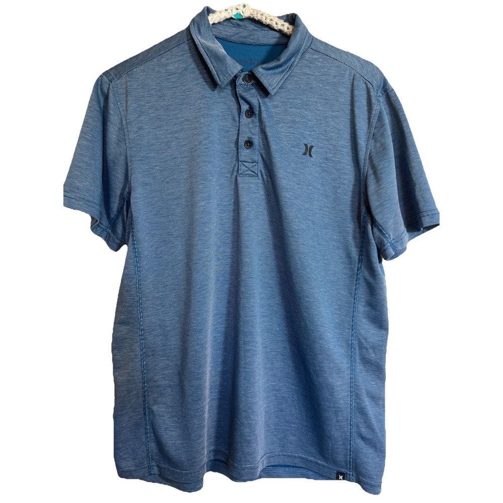 Hurley Nike Dri‎ Fit Polo Shirt Large Blue Performance Stretch Short Sleeve